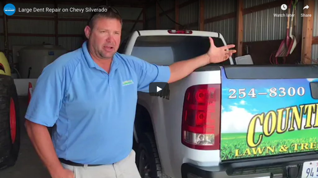 Large Dent Repair On Truck Bed Side on Chevy Silverado from Highland, Illinois